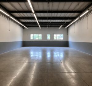 An empty garage cleared out to prepare my garage for a floor coating installation